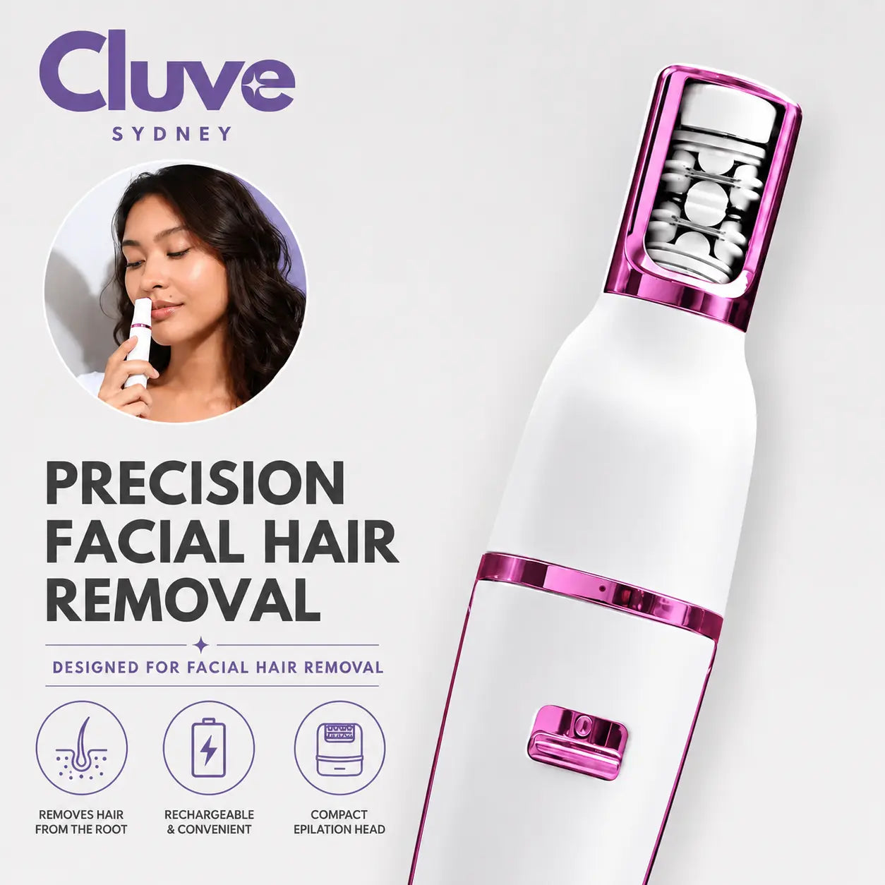 Cluve Epil Pro rechargeable facial epilator for upper-lip hair removal